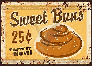 Sweet bun metal rusty plate bakery pastry price - vector clip art