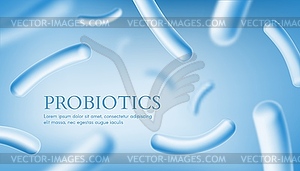 Probiotics culture, intestinal microbiota banner - vector image