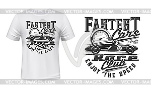 Retro racing car t-shirt print mockup - vector image