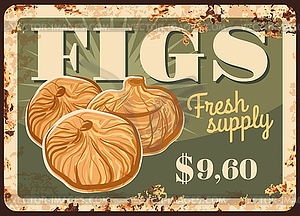 Figs dried fruits rusty metal plate, food sweets - vector clipart