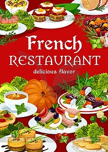 France cuisine dishes, meals, food poster - vector image