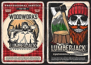 Lumberjack service, woodwork vintage poster - vector clipart