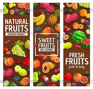 Natural farm fruits and berries banners - vector image