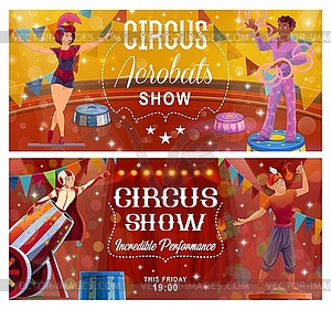 Circus show flyers with top tent performers - royalty-free vector image