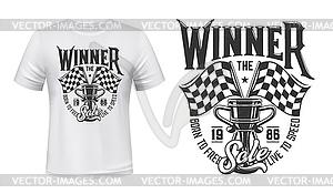 Car race winner cup and flags t-shirt - vector clip art