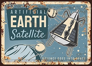 Satellites rusty plate, artificial sputniks - vector clipart