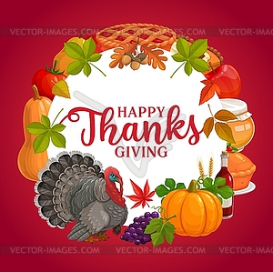 Happy Thanks Giving round frame, greeting - vector image