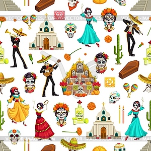 Day of Dead seamless pattern with sugar skulls - vector image