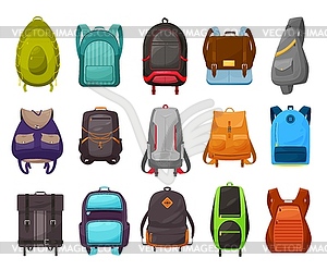 Boys school bag and backpack icons set - vector clipart