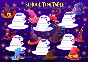 Education school timetable with cartoon witch hats - vector EPS clipart