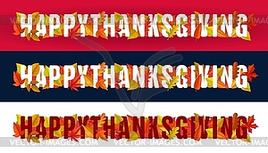 Happy Thanksgiving typography with autumn leaves - vector clipart