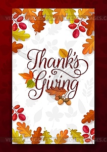 Thanks Giving greeting card fallen leaves - royalty-free vector image