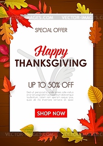 Happy Thanksgiving sale poster, special offer - vector image