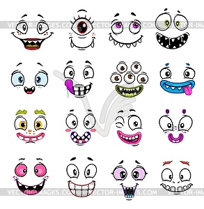 Cute monster faces, Halloween emoticons and emojis - vector image