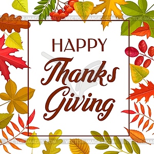 Happy Thanks Giving greeting card autumn leaves - vector image