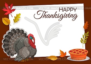 Happy Thanksgiving frame, turkey and pie - vector image