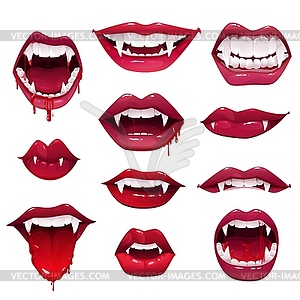 Набор ртов и зубов вампира праздника Хэллоуина - графика в векторе
