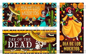 День мертвых или скелеты Диа-де-лос-Муэртос - изображение в векторном формате