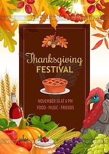 Thanksgiving festival flyer, pumpkin pie - vector image