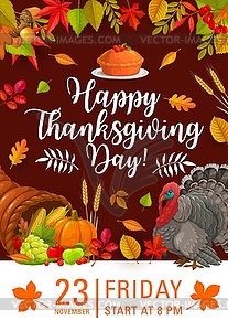 Happy Thanksgiving Day flyer, invitation - vector clip art