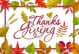 Thanks Giving greeting card with fallen leaves - vector image