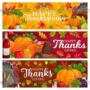 Happy Thanksgiving banners, falling leaves - vector image