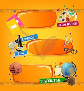 School banners, educational cartoon frames - vector clipart