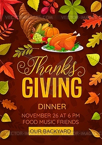 Thanks Giving Dinner flyer with cornucopia - stock vector clipart