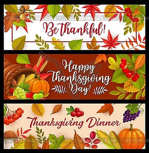 Happy Thanksgiving day banners, cornucopia - royalty-free vector image