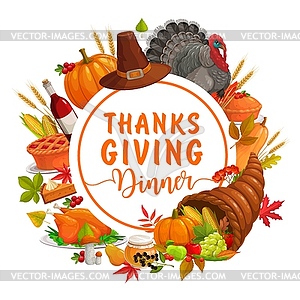 Thanks Giving dinner round frame with crop - vector clip art