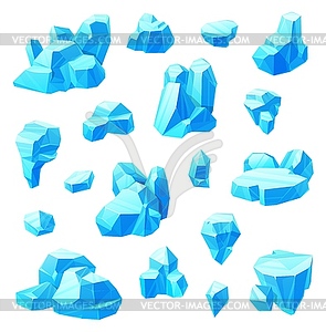 Ice crystals cartoon set of frozen water blocks - vector clipart