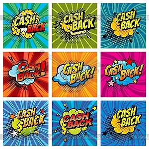 Cash back comics bubbles icons - vector clip art