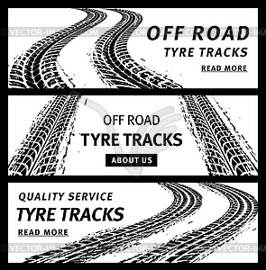 Off road tire tracks black car tyre prints banners - vector clipart / vector image