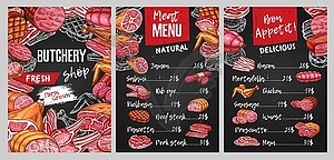 Butcher shop meat menu cover template - vector image