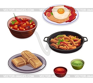 Mexican cuisine dishes with traditional food - vector clip art