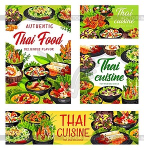 Набор баннеров тайской кухни азиатских блюд - векторное изображение клипарта