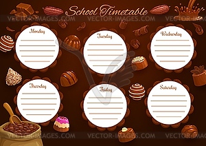 School timetable schedule template with chocolate - vector clipart