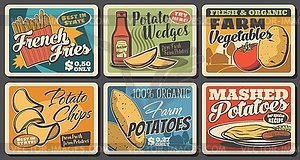 Fast food potato meals, vegetables farm banners - vector clipart