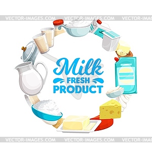 Dairy and milk farm products round banner - vector clip art