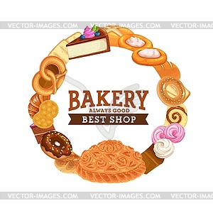 Cakes desserts, bakery sweet chocolate cupcakes - vector clipart