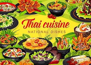 Thai cuisine Asian food, Thailand dishes poster - royalty-free vector clipart