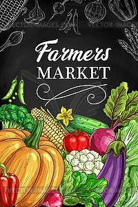 Баннер доске овощей фермерского рынка - стоковый клипарт