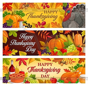 Happy Thanksgiving day cartoon banners - vector clipart