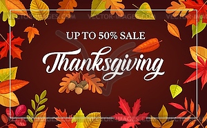 Thanksgiving day sale poster autumn leaves - vector clipart