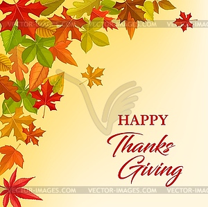 Happy Thanksgiving greeting card with leaves - vector image