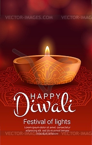 Diya lamp and Diwali rangoli of Indian festival - vector clipart