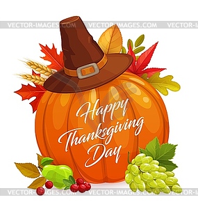 Happy Thanksgiving day poster with pumpkin - vector clip art