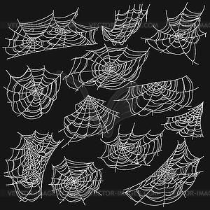 Net and web of spiders, Halloween horror holiday - vector clipart