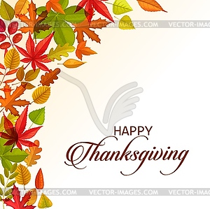 Thanksgiving day greeting card with leaves - vector image