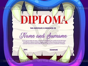 Education school diploma with spooky monster mouth - vector clipart